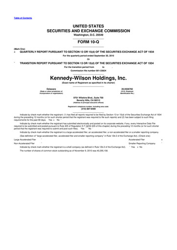 Thumbnail Kennedy Wilson 10-Q Quarterly Report FY 