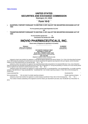 Miniature Inovio Pharmaceuticals 10-Q Rapport trimestriel  