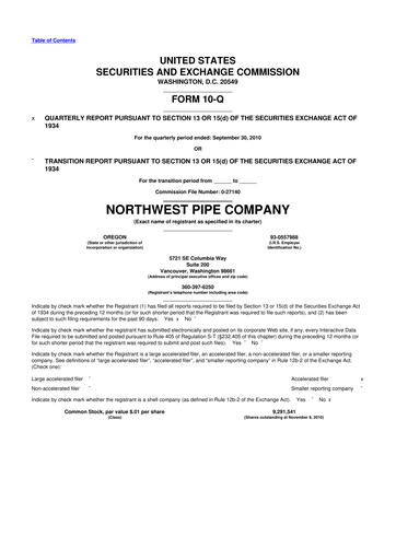 Miniature Northwest Pipe Company
 10-Q Rapport trimestriel  