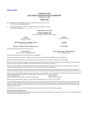 Thumbnail Tyson Foods
 10-K Annual Report 2010