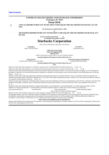 Thumbnail Starbucks 10-K Annual Report 2010