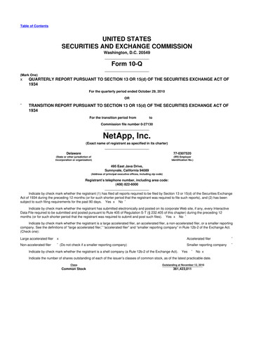 Thumbnail NetApp
 10-Q Quarterly Report FY2011 