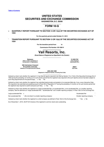 Thumbnail Vail Resorts
 10-Q Quarterly Report FY2011 