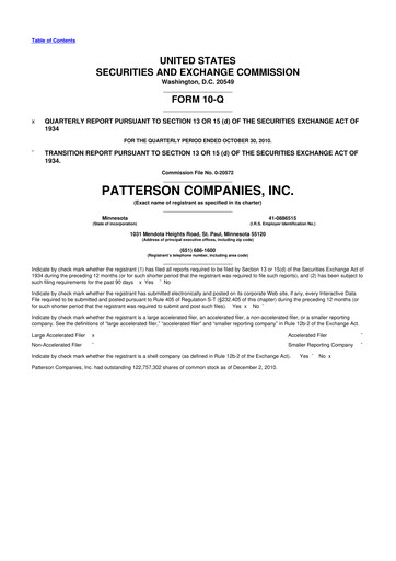 Miniature Patterson Companies
 10-Q Rapport trimestriel 2011 