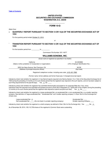 Thumbnail Williams-Sonoma 10-Q Quarterly Report FY2010 