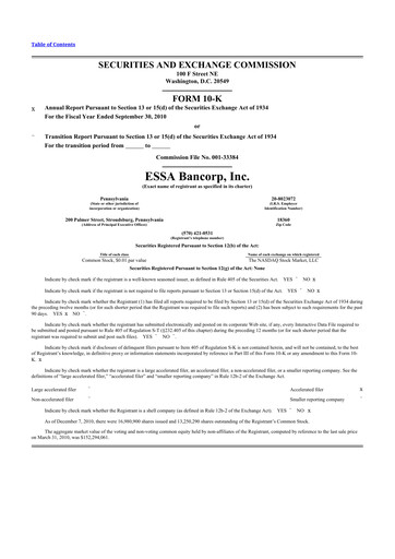 Thumbnail ESSA Bancorp 10-K Annual Report 