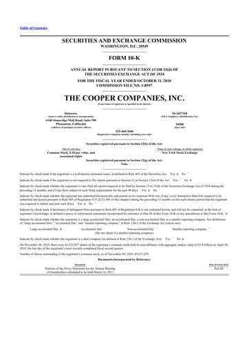 Thumbnail Cooper Companies 10-K Annual Report 2010