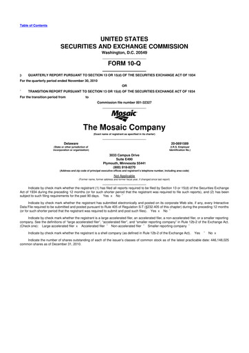 Thumbnail The Mosaic Company 10-Q Quarterly Report FY2011 