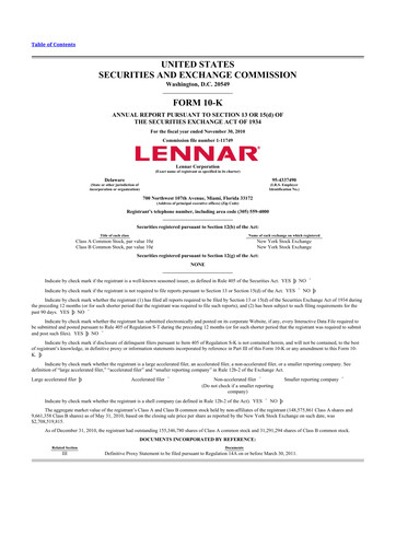 Thumbnail Lennar 10-K Annual Report 2010