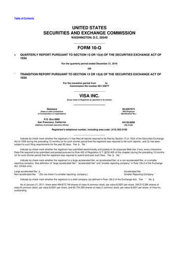 Vorschaubild Visa 10-Q Quartalsbericht 2011 