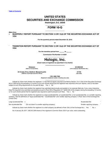 Thumbnail Hologic 10-Q Quarterly Report FY2011 