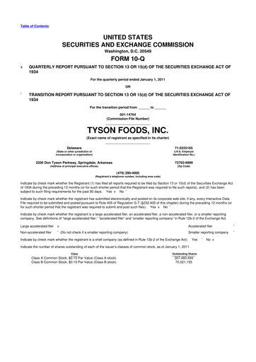 Thumbnail Tyson Foods
 10-Q Quarterly Report FY2011 