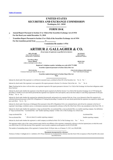 Thumbnail Arthur J. Gallagher & Co.
 10-K Annual Report 2010