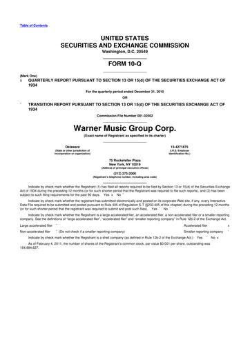 Thumbnail Warner Music Group
 10-Q Quarterly Report FY 