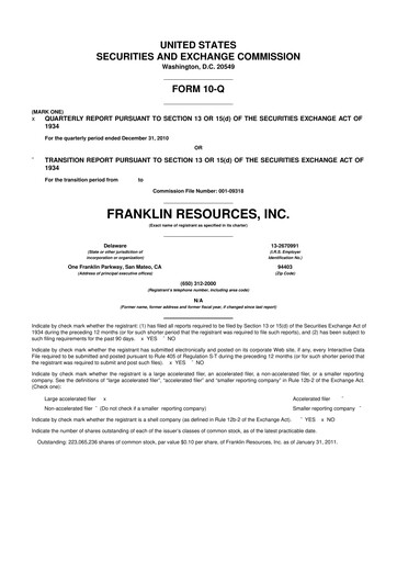 Thumbnail Franklin Resources 10-Q Quarterly Report FY2011 
