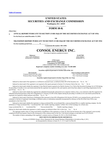 Thumbnail CNX Resources
 10-K Annual Report 2010