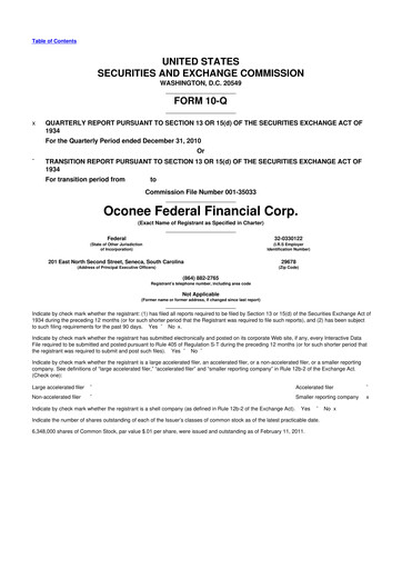 Thumbnail Oconee Federal Financial 10-Q Quarterly Report FY 
