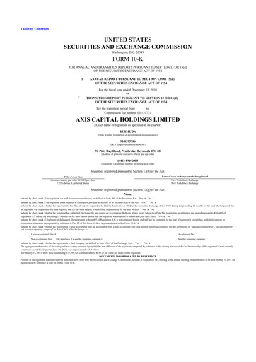 Thumbnail AXIS Capital
 10-K Annual Report 2010