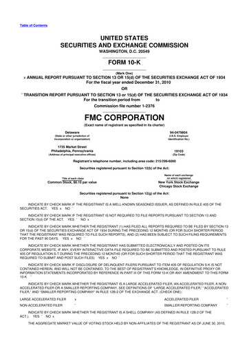 Thumbnail FMC Corporation 10-K Annual Report 2010