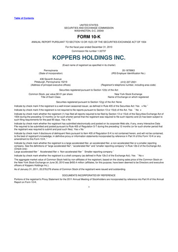 Vorschaubild Koppers Holdings 10-K Jahresbericht 2010