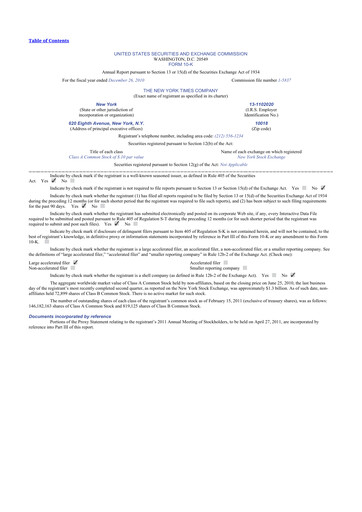 Thumbnail New York Times 10-K Annual Report 2010