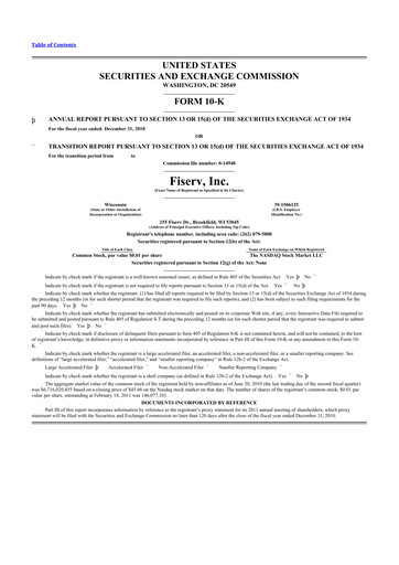 Thumbnail Fiserv 10-K Annual Report 2010