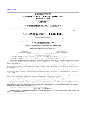 Thumbnail Church & Dwight
 10-K Annual Report 2010