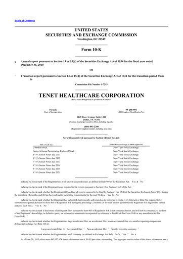 Thumbnail Tenet Healthcare 10-K Annual Report 2010