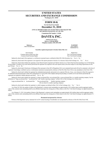 Thumbnail DaVita 10-K Annual Report 2010