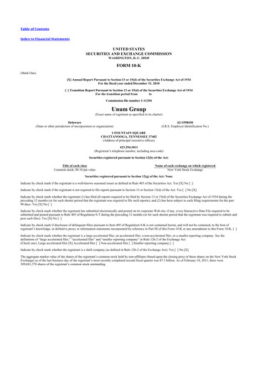 Thumbnail Unum 10-K Annual Report 2010