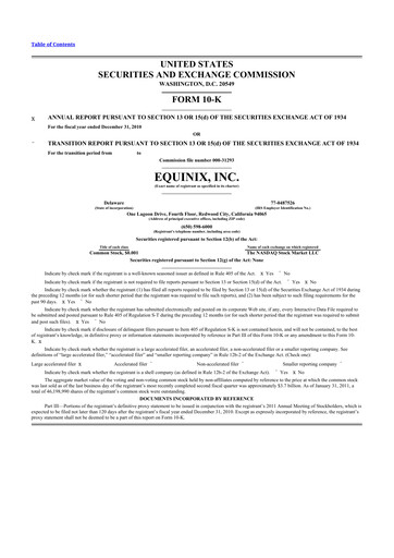 Thumbnail Equinix 10-K Annual Report 2010