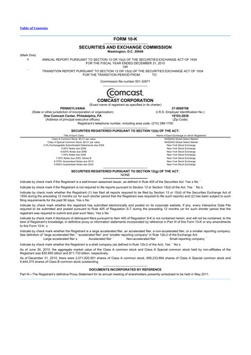 Thumbnail Comcast 10-K Annual Report 2010