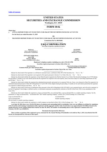 Thumbnail LKQ Corporation 10-K Annual Report 2010