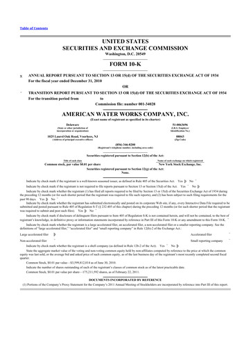 Thumbnail American Water 10-K Annual Report 2010