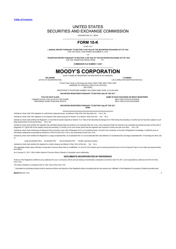 Thumbnail Moody's 10-K Annual Report 2010