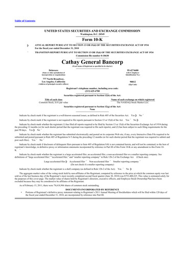 Thumbnail Cathay General Bancorp 10-K Annual Report 