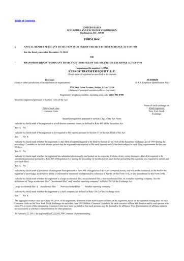 Thumbnail Energy Transfer LP
 10-K Annual Report 2010