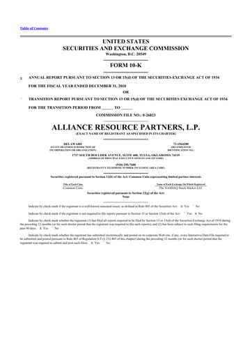 Thumbnail Alliance Resource Partners 10-K Annual Report 2010