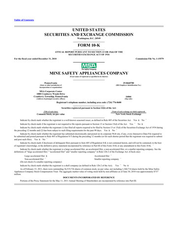 Thumbnail MSA Safety 10-K Annual Report 2010