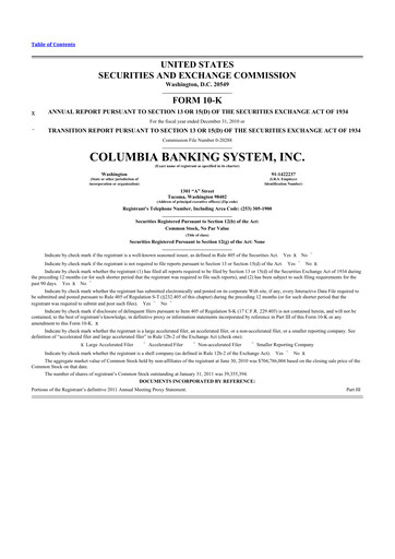 Thumbnail Columbia Banking System 10-K Annual Report 