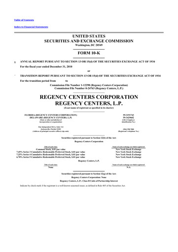 Thumbnail Regency Centers
 10-K Annual Report 2010