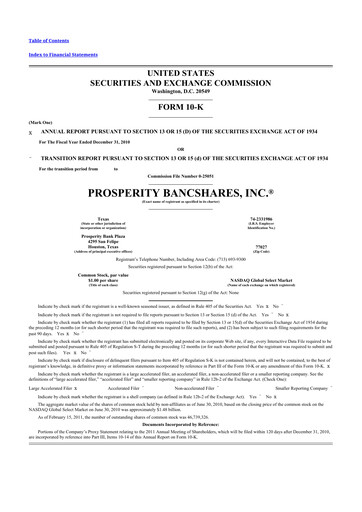 Thumbnail Prosperity Bancshares
 10-K Annual Report 2010