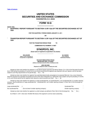 Thumbnail Synopsys 10-Q Quarterly Report FY2011 