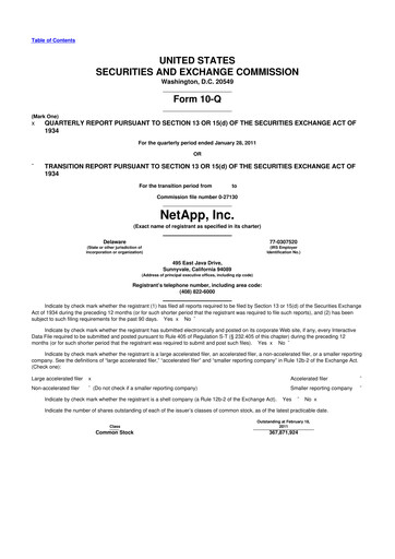 Thumbnail NetApp
 10-Q Quarterly Report FY2011 