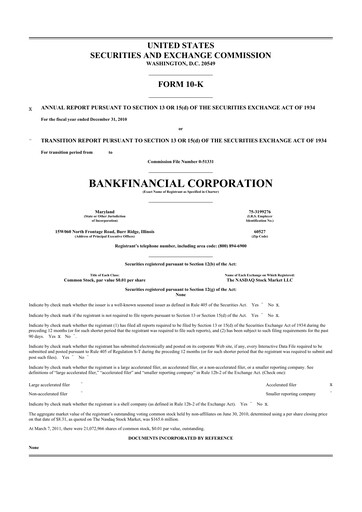 Thumbnail BankFinancial 10-K Annual Report 