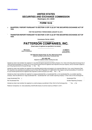 Miniature Patterson Companies
 10-Q Rapport trimestriel 2011 