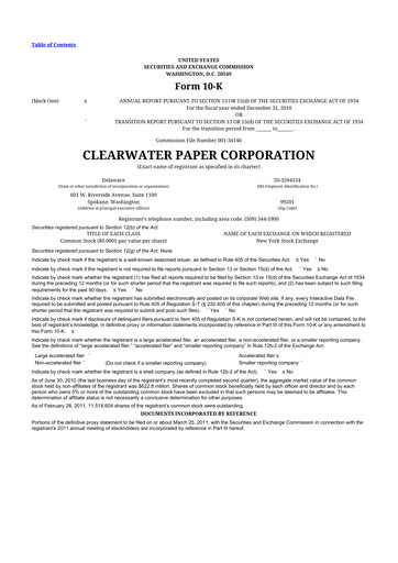 Thumbnail Clearwater Paper 10-K Annual Report 