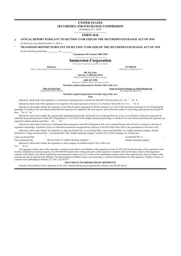 Thumbnail Immersion Corporation
 10-K Annual Report 