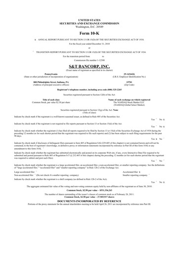 Thumbnail S&T Bancorp 10-K Annual Report 