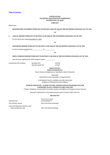 Vorschaubild Barclays 20-F Jahresbericht 